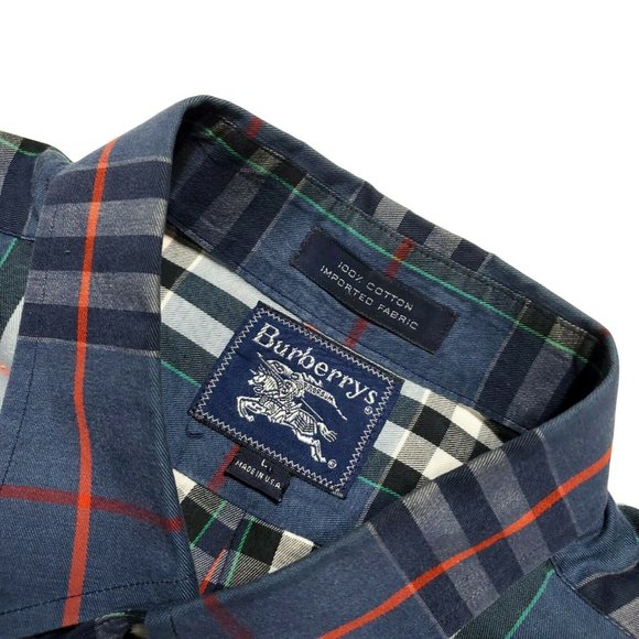 Burberrys of London 1980s L/S Novacheck Button up - Blue (L/XL) Vintage USA - Picture 3 of 4